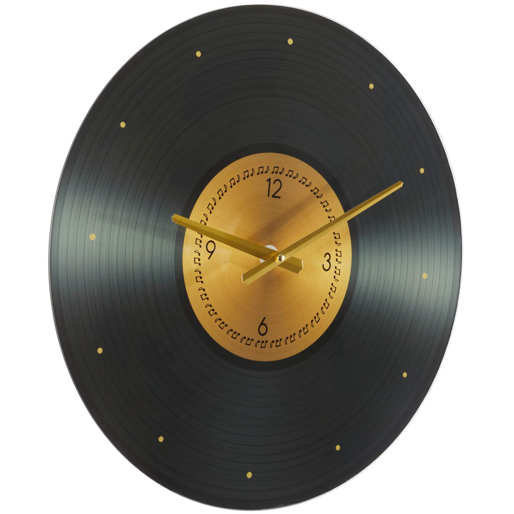 20" Black Glass Record Style Musical Notes Wall Clock